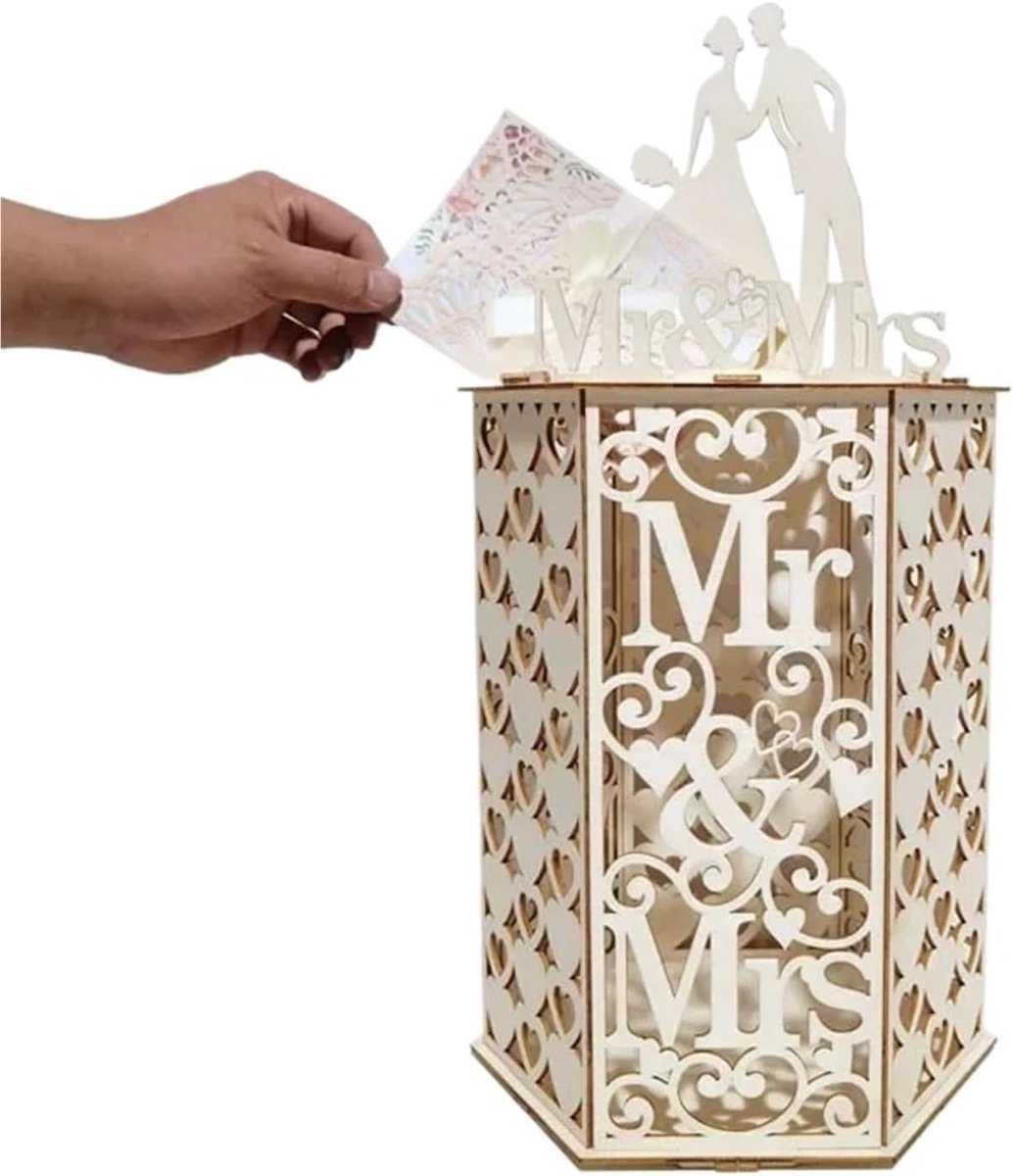 Bruiloftskaartendoos - Houten kist - Kaarten verzamelen - Eenvoudig te monteren - 46 x 23 cm - Houtkleur