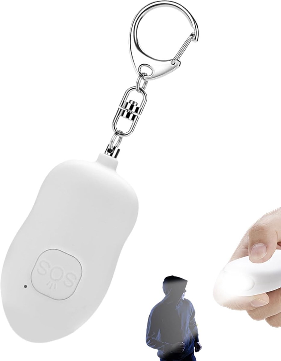 Persoonlijk Veiligheidsalarm - Noodalarm Sleutelhanger - Persoonlijke Beveiliging - 130dB Luid Geluid - 8 x 5 x 2.6 cm - Wit