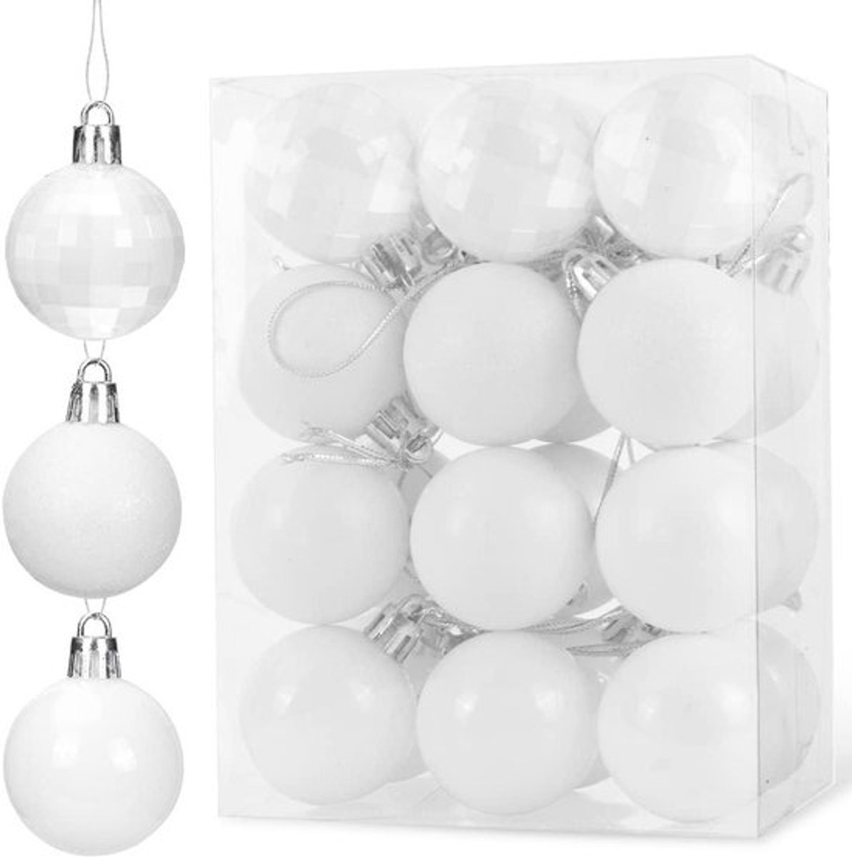 Kerstballen wit 4 cm, 24 stukken kunststof - Allecto Plus