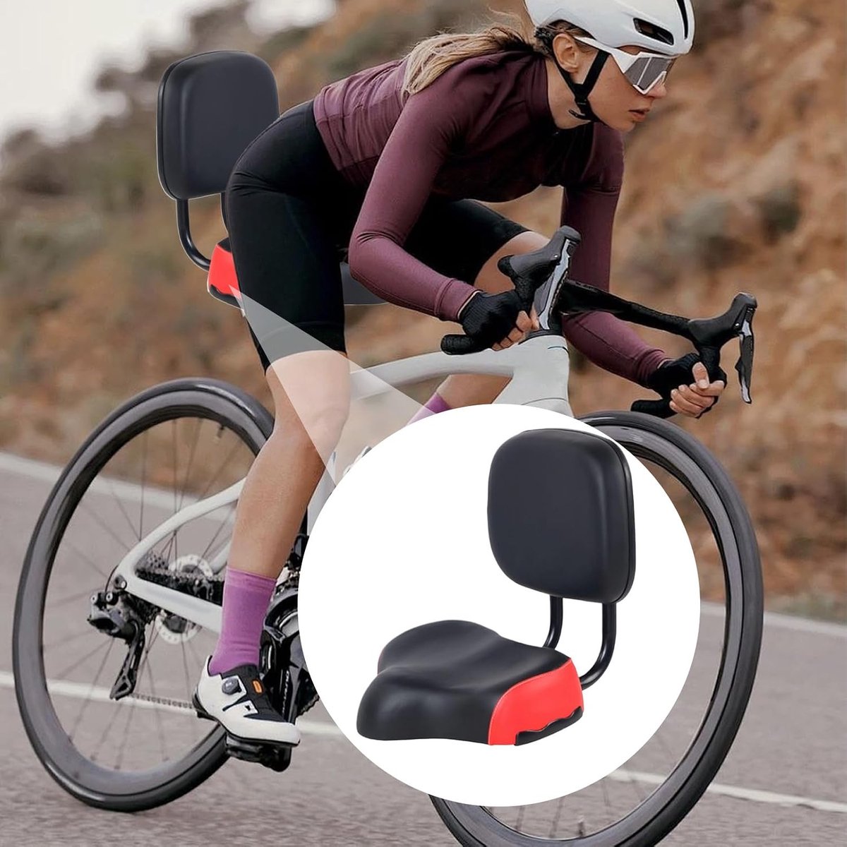 Fietszadel met Rugleuning - Comfort Zadel - Comfortabel Fietsen - Schokabsorberend PU Leer - 30x24 cm - Rood