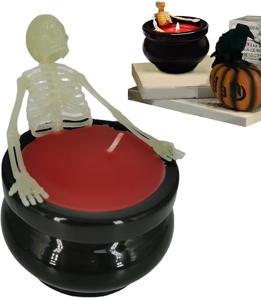 Skeletkaarsen - Griezelige Decoraties - Feestelijke Sfeer Creëren - Landelijk Skeletornament - 95x95x12cm - Zwart en Rood