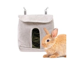 Hooi Voerbak Konijnen - Hooizak Kleine Huisdieren - Netjes Voeren - Verstelbare Metalen Haken - 3 Maten - Grijs