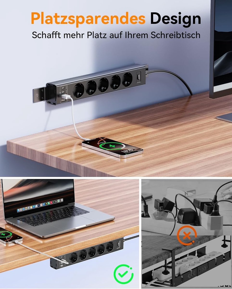 Stekkerdoos - Zwart - 5-stopcontacten met USB-A en USB-C - Overspanningsbeveiliging - Voor Thuis en Kantoor