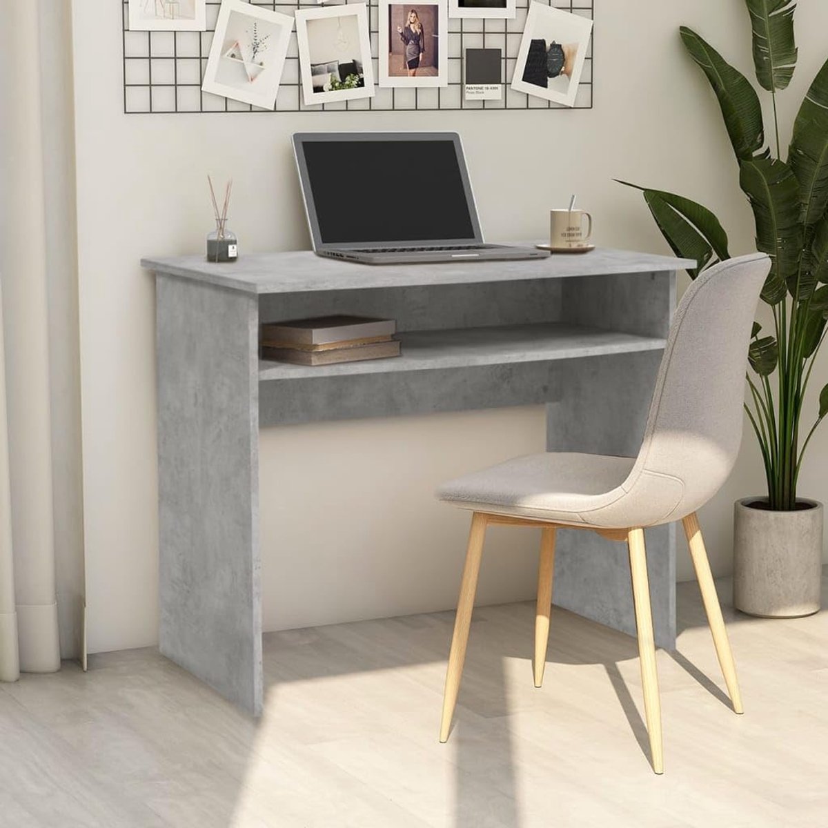Bureau - Werktafel - Thuiswerken - Met opbergvak - 90 x 50 cm - Betongrijs