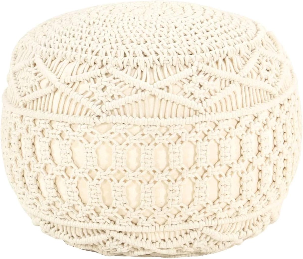 Voetenbankje - Poef - Ontspannen Zitten - Handgemaakt Macramé - 45 x 30 cm - Beige