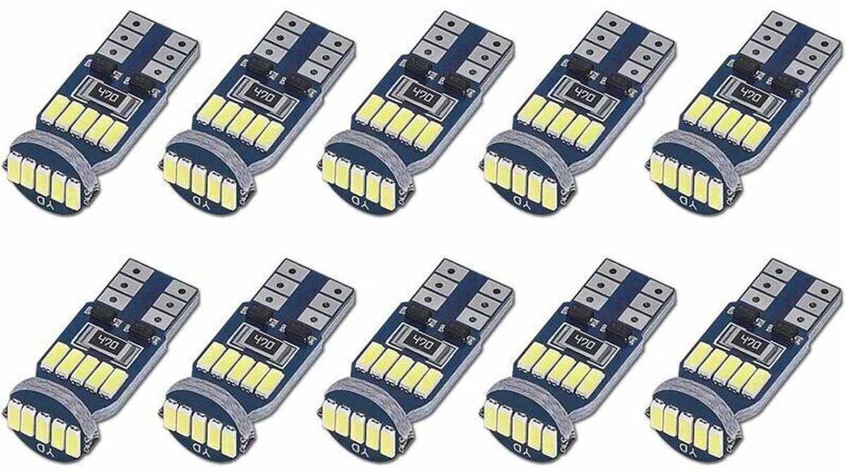 lamp-Tien probleemloze T10 W5W LED-lampen, 15 SMD 4014-chips, modellen 194, 168, 2825, wit, kleurtemperatuur 6000K, geschikt voor interieurverlichting, kofferbakverlichting, kentekenplaatverlichting en parkeerlichten, DC 12V.