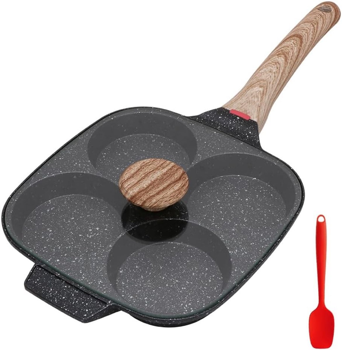 Pannenkoekenpan met Deksel - Aluminium - 4 Cups voor Eieren - Antiaanbaklaag - Voor Alle Keukens