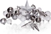 Excellent Deco - Plastic Kerstballen Mix 63 Stuks - Silver White