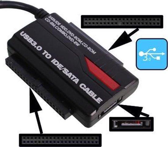 Adaptateur de disque dur externe USB 3.0 vers disque dur IDE/SATA (noir)