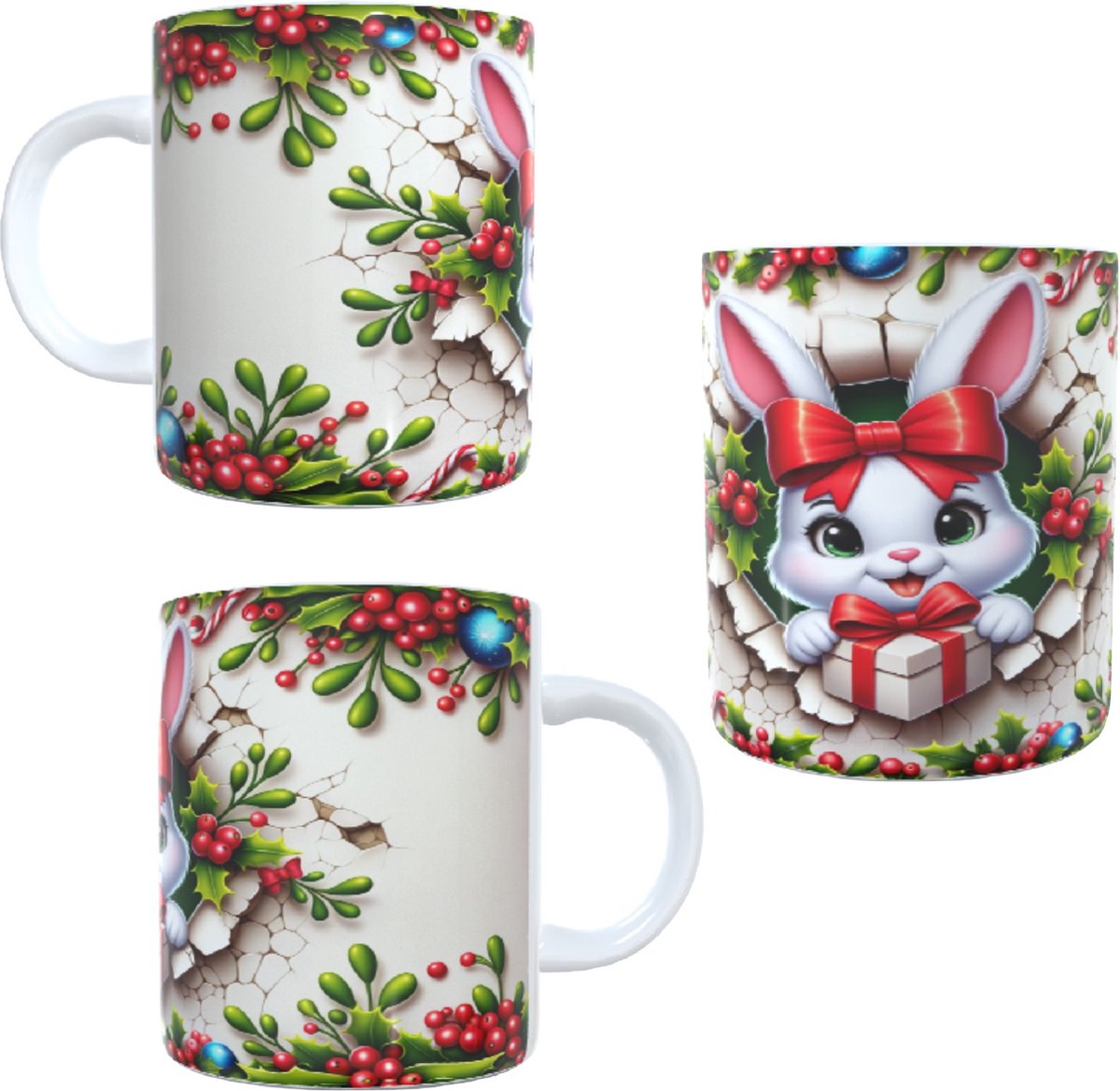 Bedrukte koffie beker - thee mok - kerst haas - haasje