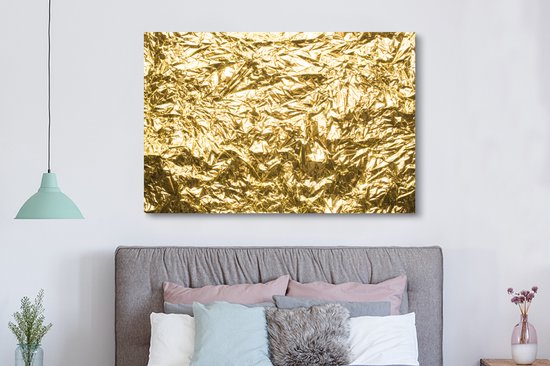 Canvas schilderij 150x100 cm - Wanddecoratie Gouden folie met een gerimpelde textuur - Muurdecoratie woonkamer - Slaapkamer decoratie - Kamer accessoires - Schilderijen