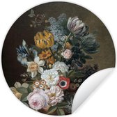 WallCircle - Muurstickers - Behangcirkel - Stilleven met bloemen - Schilderij van Eelke Jelles Eelkema - 100x100 cm - Muurcirkel - Zelfklevend - Ronde Behangsticker XXL