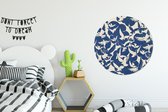 WallCircle - Wandcirkel ⌀ 90 - Vogels - Blauw - Patroon - Wit - Ronde schilderijen woonkamer - Wandbord rond - Muurdecoratie cirkel - Kamer decoratie binnen - Wanddecoratie muurcirkel - Woonaccessoires