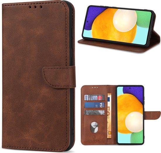 Geschikt Voor Samsung Galaxy S22 Plus Hoesje - Solidenz Bookcase S22 Plus - Telefoonhoesje S22 Plus - S22 Plus Case Met Pasjeshouder - Cover Hoes - Bruin