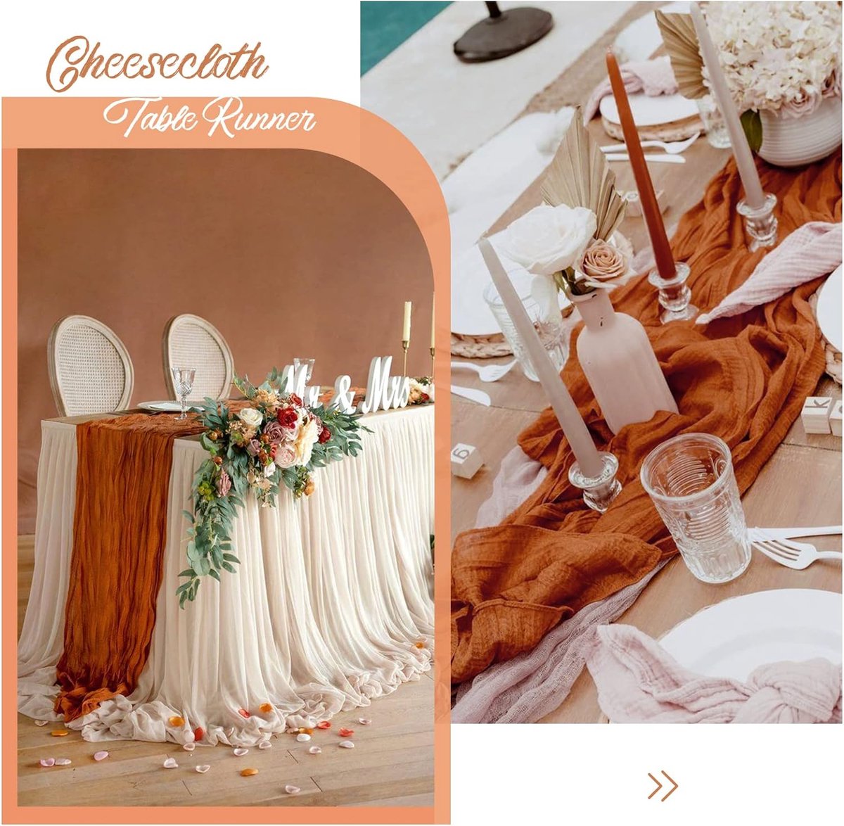 Lot De 4 Chemins De Table Verts 90 X 300 Cm En Mousseline - Décoration Mariage, Fête Bohème