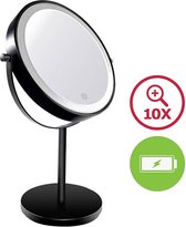Make Up Spiegel Rond 10x Vergroting - Ingebouwde Batterij - LED Verlichting - Zwart