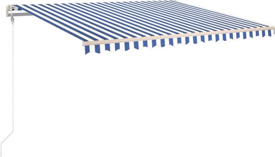 vidaXL Auvent extensible - polyester - 400x350 cm - bleu/blanc - Protection solaire de fenêtre