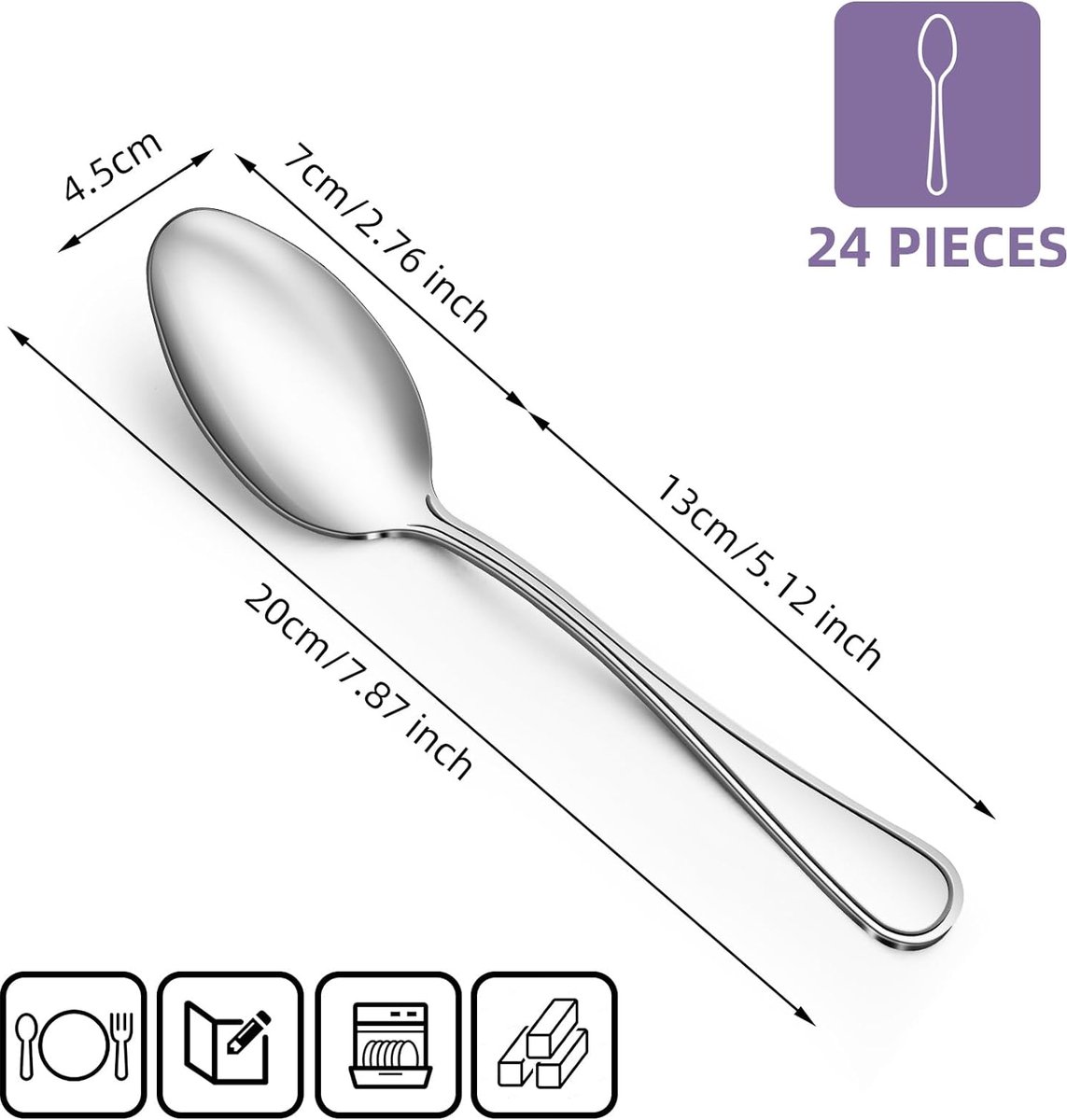 Cuillère à Café En Acier Inoxydable à Bord Arrondi, Lot De 10