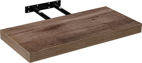 Muurplank - Wandplank zwevend - Wandplank - Draagvermogen 10 kg - MDF - Staal - Warme houttinten - 40 x 23,5 x 3,8 cm