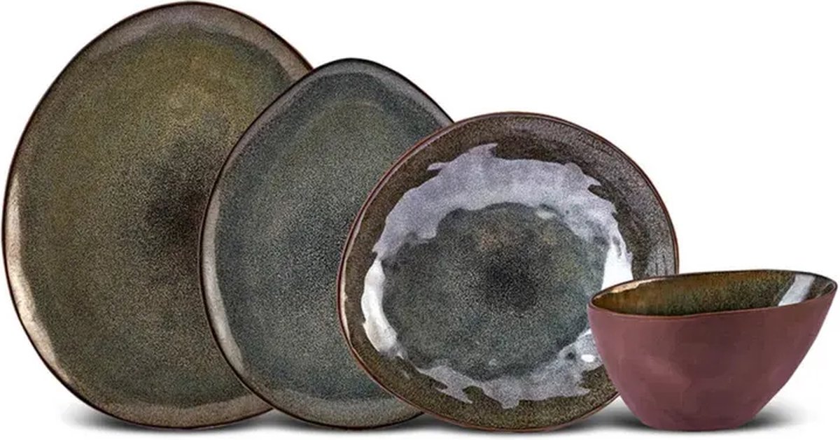 Karaca Bonn Reactive serviesset, 6 personen, 24-delig, reactief eetservies, uniek, gezond, natuurlijk, zelfgetextureerd, organische vorm