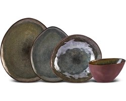 Karaca Bonn Reactive serviesset, 6 personen, 24-delig, reactief eetservies, uniek, gezond, natuurlijk, zelfgetextureerd, organische vorm