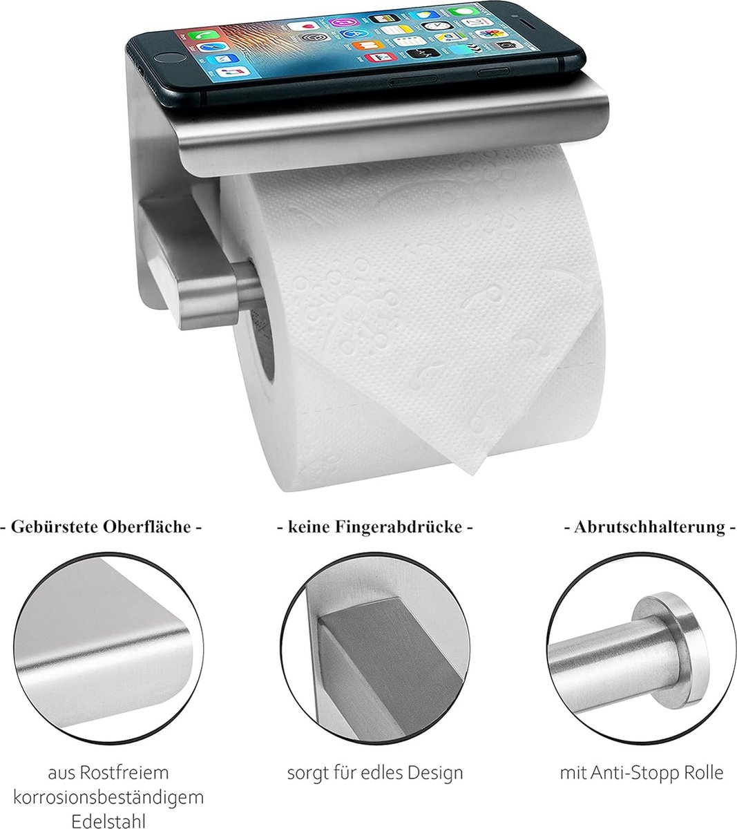 Toiletpapierhouder zonder boren, incl. 2 handdoekhouders geborsteld roestvrij staal, wc-rolhouder, zelfklevend, badkamerset, toiletrolhouder