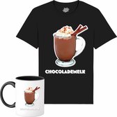 Chocolademelk - Foute kersttrui kerstcadeau - Dames / Heren / Unisex Kleding - Grappige Kerst en Oud en Nieuw Drank Outfit - T-Shirt met mok - Unisex - Zwart - Maat L
