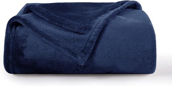 Wollige fleecedeken, blauw, deken, marineblauw, klein, 130 x 150 cm, bankdeken,knuffelige woondeken