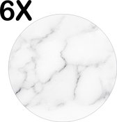 BWK Luxe Ronde Placemat - Wit - Marmer - Achtergrond - Set van 6 Placemats - 40x40 cm - 2 mm dik Vinyl - Anti Slip - Afneembaar