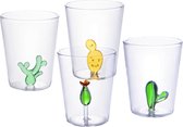 OZAIA Set van 4 glazen met cactus - Transparant en groen - Ø8 x H10 cm - PUNTIA L 8 cm x H 10 cm x D 8 cm