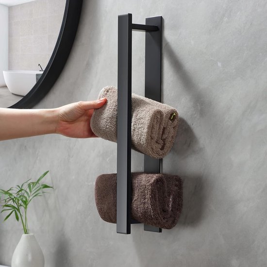 SAYAYO Handdoekenrek 70CM Badkamer Handdoekhouder Zwart, wandmontage Handdoekhaak voor Badkamer en Keuken, Roestvrij Staal, EGKN2301FT-700-B