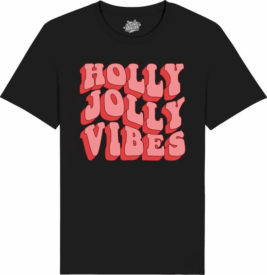 Holly Jolly Vibes - Foute Kersttrui Kerstcadeau - Dames / Heren / Unisex Kleding - Grappige Kerst Outfit - T-Shirt - Unisex - Zwart - Maat 4XL