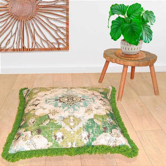 Meditatiekussenhoes - 65 cm met franjes - Vierkante bedrukte Boho Chic katoenen vloerkussenhoes van MEDI — afbeelding 2