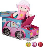 Relaxdays speelgoedkist - opvouwbaar - opbergbox - kind - opbergruimte - hocker - Pink Car