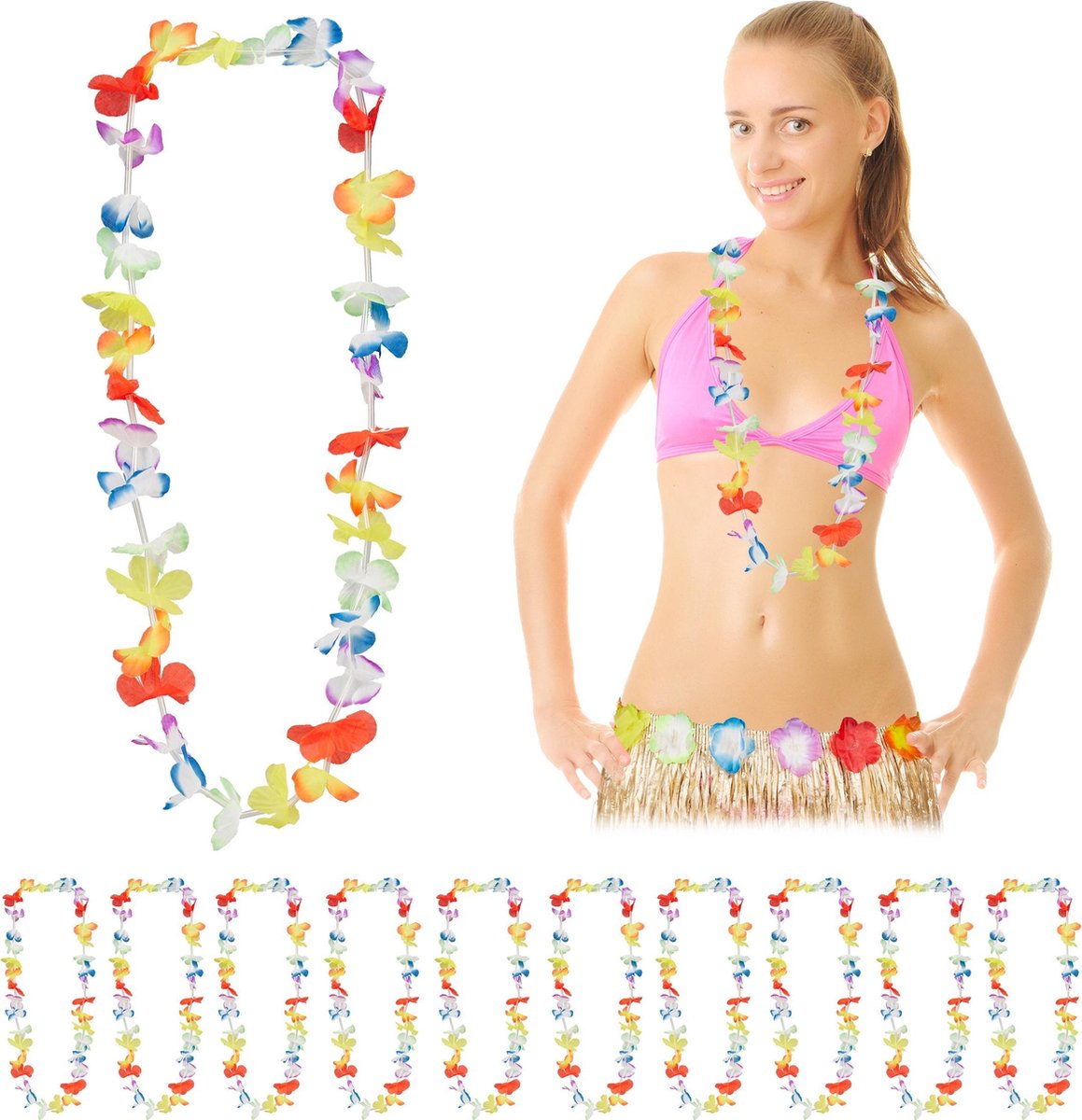 relaxdays Hawaii krans - set van 48 - Hawaii slinger - bloemenketting - Hawaii feest