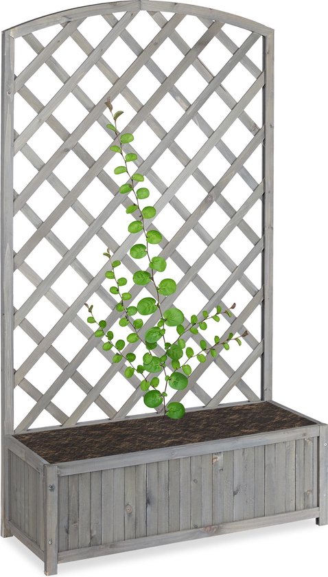 mate Vlekkeloos racket relaxdays plantenbak met klimrek - bloembak - rankhulp - houten latwerk -  tuin - balkon | bol.com