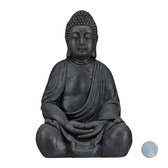Relaxdays boeddha beeld - 50 cm hoog - tuindecoratie - tuinbeeld - Boeddhabeeld - zittend - donkergrijs