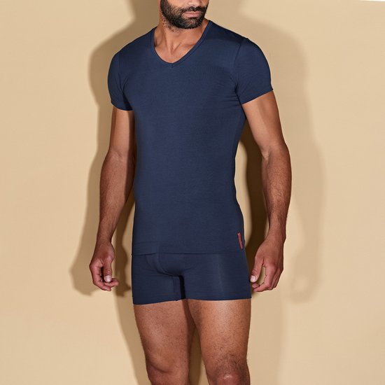 Undiemeister® T-shirt Blauw coupe slim col V Storm Cloud