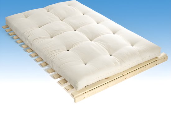 DREAMEA Set lattenbodem + futon 140 x 190 cm - 100% katoen - SHIVA van DREAMEA - Beige L 190 cm x H 25 cm x D 140 cm