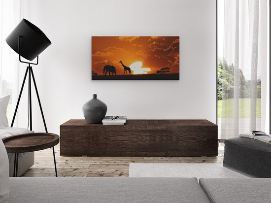 Artaza Peinture sur toile Animaux africains au coucher du soleil – 120 x 60 – Groot – Photo sur toile – Impression sur toile