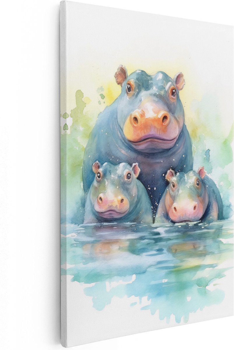 Artaza Canvas Schilderij Nijlpaard - 40x60 cm - Wanddecoratie Dieren - Muurdecoratie Jungl