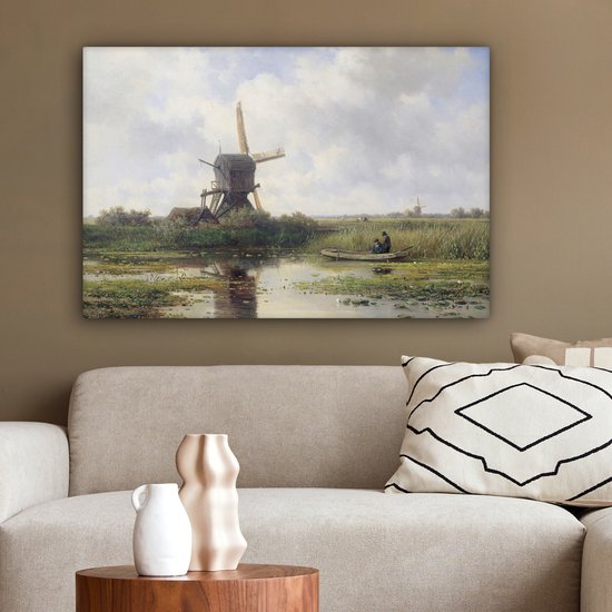 Toile - Peinture Moulin à vent - Willem Roelofs - Maîtres anciens - Art - 180x120 cm - Décoration murale - Salon