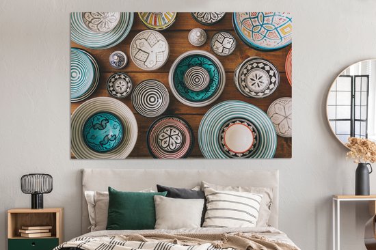 Peinture sur toile 150x100 cm - Décoration murale Image de vaisselle prise d'en haut - Décoration murale murale salon - Décoration chambre - Accessoires de chambre - Peintures