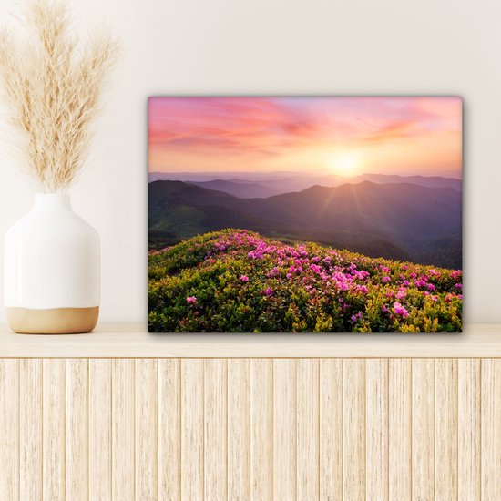 Peinture sur toile Fleurs - Berg - Coucher de soleil - Paysage - 40x30 cm - Décoration murale