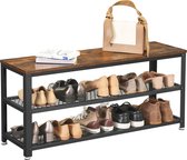 Goliving Shoe rack - Shoe bench - Hall bench - Industriel - 88x30x45 - Métal - Bois brun