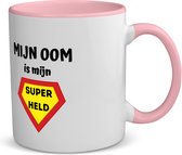 Akyol - mijn oom is mijn superheld koffiemok - theemok - roze - Oom - super oom - verjaardag - cadeautje voor oom - oom artikelen - kado - geschenk - 350 ML inhoud