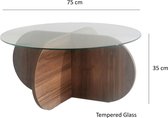 Ronde Salontafel glas hout - walnoot - 75x35cm - gehard glass - Ronde bijzettafel glas