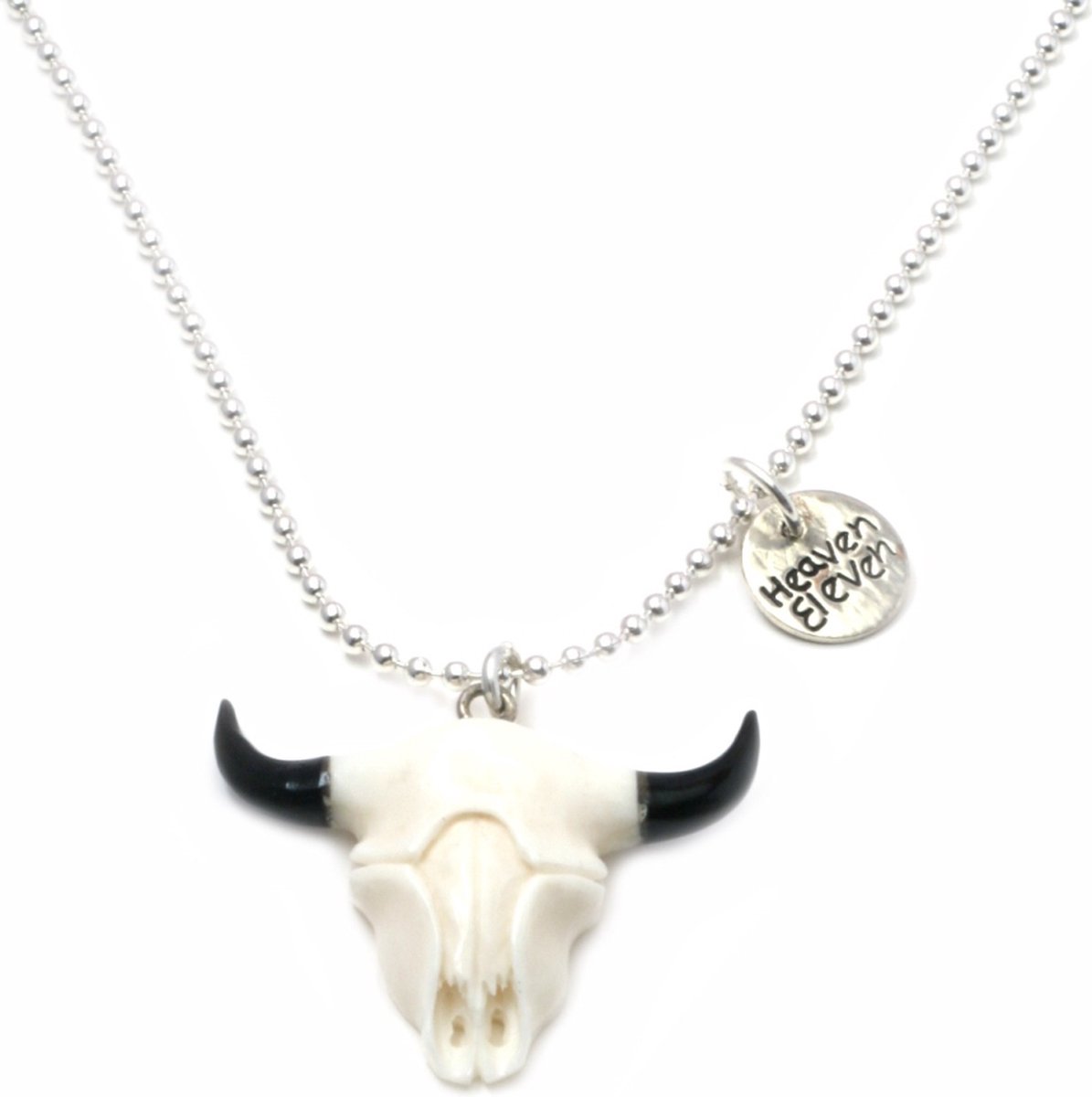 Heaven Eleven ketting rvs ballchain met een bull van hertegewei