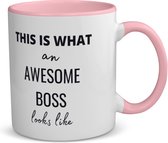 Akyol - this is what an awesome boss looks like koffiemok - theemok - roze - Collega - cadeau collega - cadeau koffiebeker - cadeau werkgever - baas - 350 ML inhoud