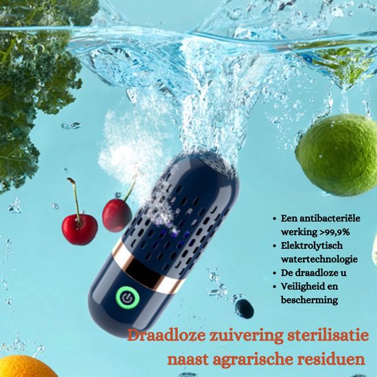 Draagbare Groente Purifier-Desinfecterende Capsule Vorm Voedsel Purifier -keukenmachineaccessoires-Huishoudelijke Sterilisatie Groente Wasmachine- Draadloze Fruit- en Groentewasmachine voor Huishoudelijke Voedselzuivering - Donkerblauw van Wemkrol. — afbeelding 3